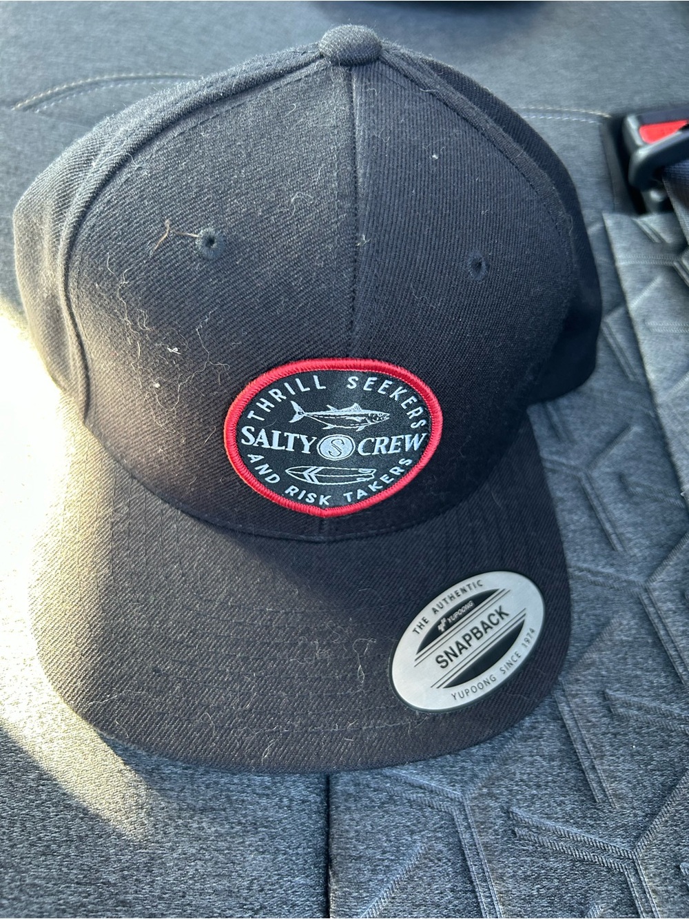 Salty Crew Black Snapback Hat with Red-Trim Thrill Seekers Patch